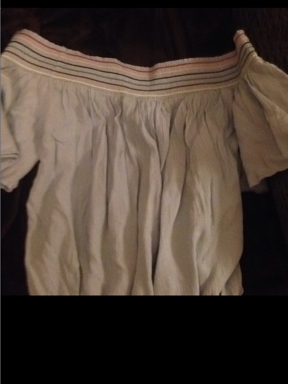 Off-the-Shoulder Light Blue Peasant Blouse with Striped Trim